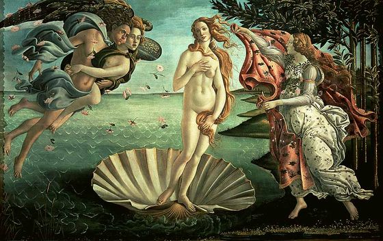 ▲ 그림 1. 보티첼리 작: ‘비너스 탄생(1485년경)’,  피렌체,  우피지 미술관