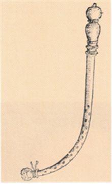 ▲ 그림 1. The Hildanus 튜브는 여러 구멍이 있는 금속 재질의 튜브로 생선 가시나 그 외 이물질을 제거하는데 이용되었으며 튜브 끝부분에 스폰지가 감싸여져 있다. Hildanus는 이 튜브는 식도내 이물질을 위 내로 밀어 넣기도 하였다.