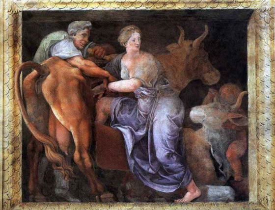그림2. 로마노 작: '파시파에와 나무로 만든 소', 만투아, 카사 델 텔레마코스
