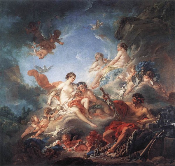 부셰 작: ‘비너스에게 아이네이아스의 무기를 전하는 불카누스’(1756), 파리, 루브르 박물관