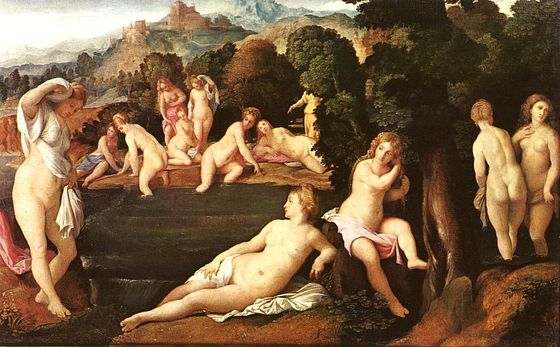 ▲ 그림 1. 베치오 작: ‘목욕하는 님프’(1525), 빈, 큰스토리쉐 미술관