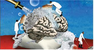 ▲ 그림 1. The brain may clean out Alzheimer’s plaques during sleep. 출처: Sciencenews, Magazine Issue: Vol. 194(2), July 21, 2018, 22