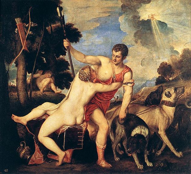 ▲ 티치아노 작: ‘아프로디테와 아도니스’(1853-54) 마드리드, 프라도 미술관