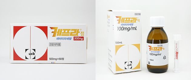 한국유씨비제약 케프라 정제(왼쪽) 및 액제(오른쪽) 제품사진