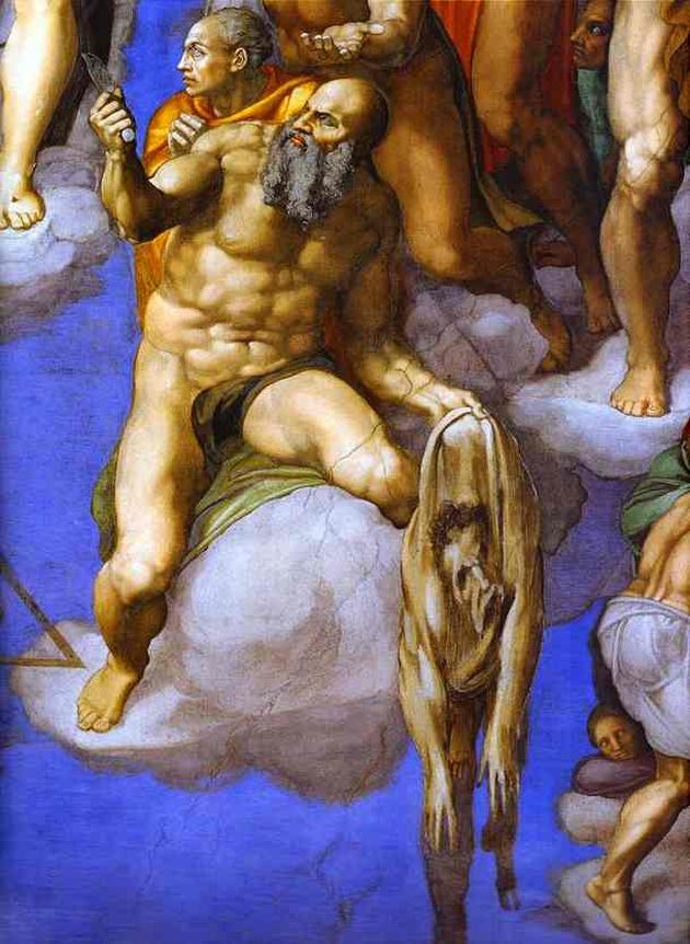 미켈란젤로 작: ‘최후의 심판’(1534-41) 시스티나 성당의 벽화의 부분 확대
