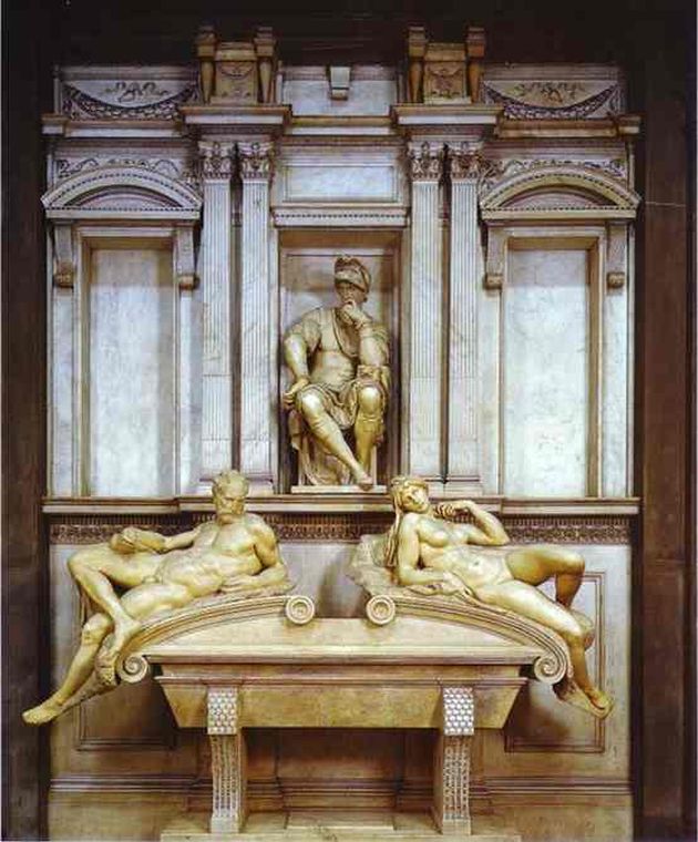 미켈란젤로 작: ‘Lorenzo de Medici의 무덤’(1520-31) 조각의 부분 확대