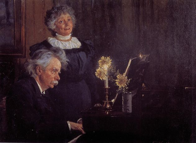 부인을 위해 피아노 반주를 하는 노르웨이의 작곡가 Edvard Grieg (Peder Severin Kroyer의 그림)