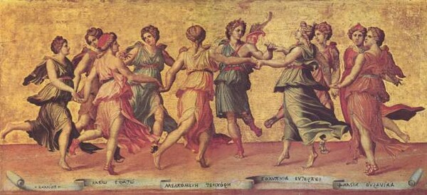 로마노 작: ‘아폴로와 춤을 추는 아홉 무사이’ 1540, 프러렌스, 팔로츠 피티
