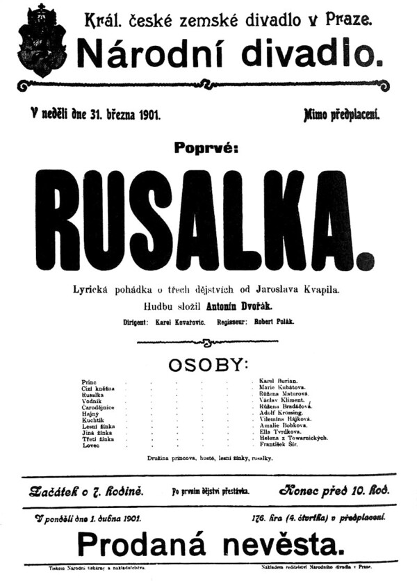 드보르작의 오페라 루살카의 1901년 초연 당시 포스터